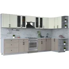 Готовая кухня Интерлиния Тренд 1.5x3.6 правая (луна/белый/серый каспий)