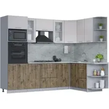 Готовая кухня Интерлиния Мила 1.68x2.6 правая (вудлайн кремовый/дуб веллингтон/серый каспий)