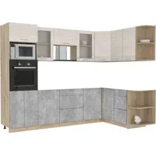 Готовая кухня Интерлиния Мила 1.68x2.8 правая без столешницы (вудлайн кремовый/бетон)