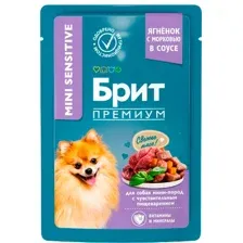 Пресервы Brit Premium д/мин. пород с чув. пищевар. ягн. с морковью 85 г