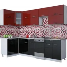 Готовая кухня Интерлиния Мила Gloss 50-12x28 (бордовый/черный глянец)