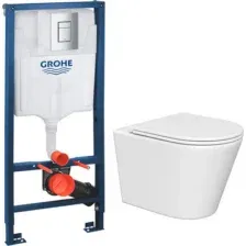 Унитаз подвесной с инсталляцией Lauter Longer 2110822 + GROHE Rapid SL 38772001 с кнопкой (прямоугольная, хром)