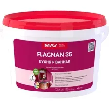 Краска FLAGMAN 35 кухня и ванная (ВД-АК-2035) белая полуглянцевая 3л (3,3 кг)