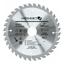 Диск пильный по дереву HOEGERT хром 185х40Tх30 мм. Mn65 арт. HT6D780
