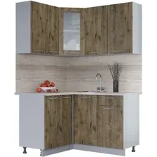 Готовая кухня Интерлиния Мила 12x14 (дуб веллингтон/дуб веллингтон/травертин серый)