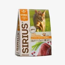 Корм для кошек Sirius для стерилизованных кошек, утка с клюквой, 1.5 кг