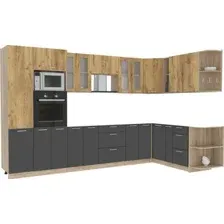Готовая кухня Интерлиния Мила 1.88x3.4 правая без столешницы (дуб золотой/антрацит)