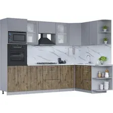 Готовая кухня Интерлиния Мила 1.68x2.8 правая (серебро/дуб веллингтон/белый гранит)