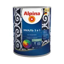Эмаль по ржавчине Альпина 3в1, шелковисто-матовая, RAL9005, 0,75 л / 0,80 кг черная
