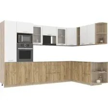 Готовая кухня Интерлиния Мила 1.88x3.2 правая без столешницы (белый платинум/дуб золотой)