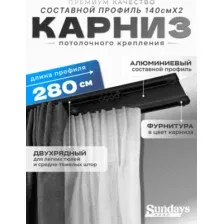 Карниз для штор Sundays Home D-6-P двухрядный (2.8м, составной, черный)