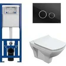 Унитаз подвесной Cersanit Carina New Clean On с инстал. Link Pro (с кнопкой Twins 64117 стекло черны