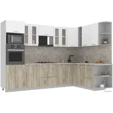 Готовая кухня Интерлиния Мила 1.88x3.0 правая (белый платинум/дуб серый/малага)