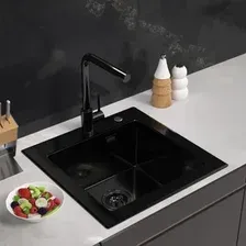 Кухонная мойка ARFEKA ECO AR 500*500 GS BLACK GLASS + BLACK PVD NANO