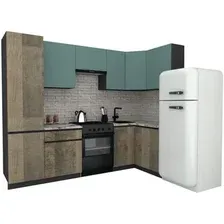 Готовая кухня ВерсоМебель Эко-8 1.2x2.7 правая (сумеречный голубой/дуб гранж песочный/ст.альберика)