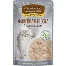 Влажный корм для кошек Деревенские лакомства Филейная треска в нежном желе (70г)
