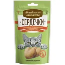 Лакомство для кошек Деревенские лакомства Сердечки для пищеварения 30 г