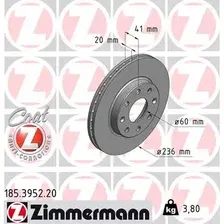 Тормозной диск ZIMMERMANN 185.3952.20 вентилируемый , передняя ось