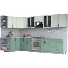 Готовая кухня Интерлиния Тренд 1.7x3.5 левая (мята/белый/бискайская сосна)