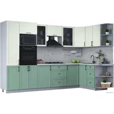 Готовая кухня Интерлиния Тренд 1.68x3.2 ВТ правая (мята/белый/бискайская сосна)