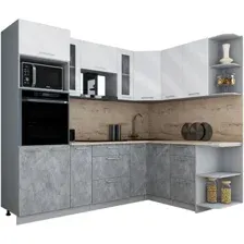 Готовая кухня Интерлиния Мила Gloss 1.68x2.4 правая (белый глянец/керамика/травертин серый)