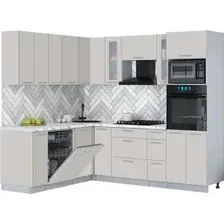 Готовая кухня Интерлиния Мила Gloss 1.896х2.38 (кашемир/кашемир/белый гранит)