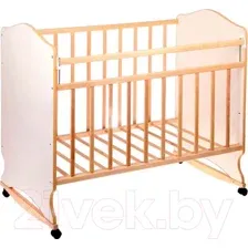 Детская кроватка VDK Морозко колесо-качалка (белый/береза)
