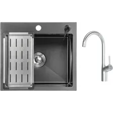 Кухонная мойка Saniteco 5045 Nano  Spike F9S07000 (хром, с сифоном, дозатором и коландером)