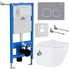 Унитаз подвесной Roxen Antares Bidet в комплекте с инсталляцией StounFix Dual Fresh 6 в 1 966430 (кнопка: серый бетон)