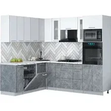 Готовая кухня Интерлиния Мила Gloss 1.896х2.38 (керамика/белый/белый гранит)