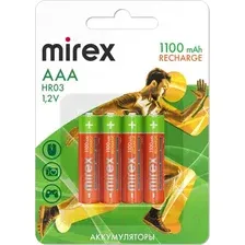 Комплект аккумуляторов Mirex AAA 1100мАч / 23702-HR03-11-E4 (4шт)