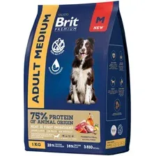 Сухой корм для собак Brit Premium Adult Medium с индейкой и телятиной 1 кг