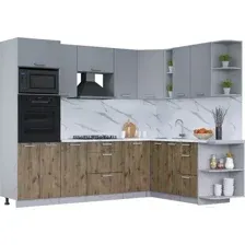 Готовая кухня Интерлиния Мила Лайт 1.88x2.6 правая (серебро/дуб веллингтон/белый гранит)