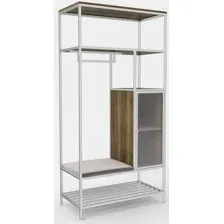 Стеллаж Hype Mebel Босс 120x200 (белый/дуб галифакс олово/велюр серый)