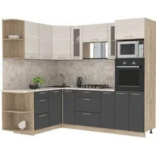 Готовая кухня Интерлиния Мила 1.68x2.4 левая (вудлайн кремовый-антрацит-малага)