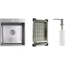 Кухонная мойка Schtoff Best Decor Silver 4550 + коландер металл K-1 BLACK + дозатор SD-1 SILVER