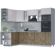 Готовая кухня Интерлиния Мила 1.68x2.6 левая (вудлайн кремовый/дуб веллингтон/серый каспий)
