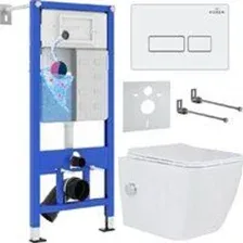 Унитаз подвесной Roxen Cube Bidet в комплекте с инсталляцией StounFix Dual Fresh 6 в 1 577477 (кнопк