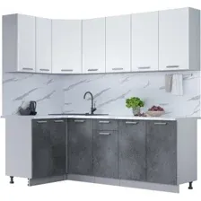 Готовая кухня Интерлиния Мила Лайт 1.2x2.3 (белый платинум/бетон портленд/белый гранит)