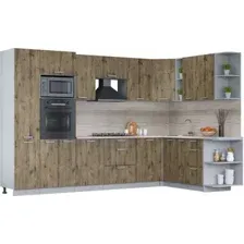 Готовая кухня Интерлиния Мила Лайт 1.88x3.2 правая (дуб веллингтон/дуб веллингтон/травертин серый)