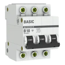 Автоматический выключатель EKF Basic ВА 47-29 3P 10А B 4,5кА (mcb4729-3-10-B)