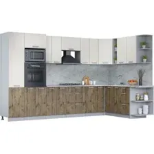 Готовая кухня Интерлиния Мила Лайт 1.88x3.4 правая (персидский жемчуг/дуб веллингтон/серый каспий)