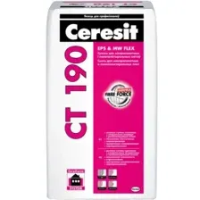 Клей для теплоизоляционных плит Ceresit CT 190 с Fibre Force (25кг)