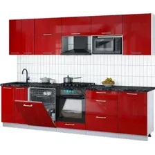 Готовая кухня Интерлиния Мила Gloss 2.9-ПМ2 (красный глянец/красный глянец/кастилло темный)