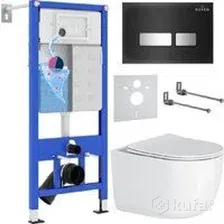 Унитаз подвесной Roxen Vortex Tornado в комплекте с инсталляцией StounFix Dual Fresh 6 в 1 964615 (кнопка: черное стекло)