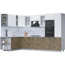 Готовая кухня Интерлиния Мила 1.88x3.2 левая (белый платинум/дуб веллингтон/белый гранит)