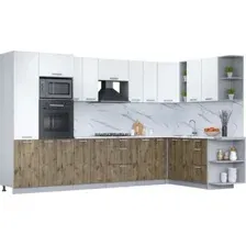 Готовая кухня Интерлиния Мила Лайт 1.88x3.4 правая (белый платинум/дуб веллингтон/белый гранит)
