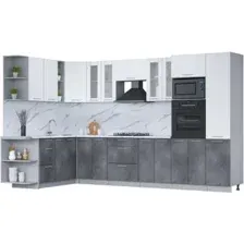 Готовая кухня Интерлиния Мила 1.88x3.4 левая (белый платинум/бетон портленд/белый гранит)