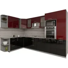 Готовая кухня Интерлиния Мила Gloss 1.88x3.2 левая (бордовый-черный)