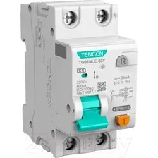 Дифференциальный автомат Tengen TGB1NLE-63Y 1PN 20A B 6kA 30mA AC 2M TEN312113